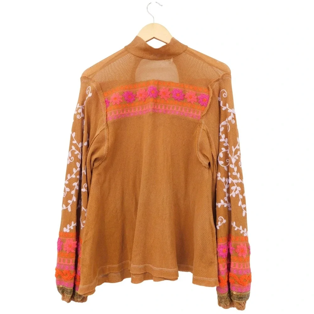 Free‎ People XS Cherish Me Top Embroidered Open Back Balloon Sleeve Top